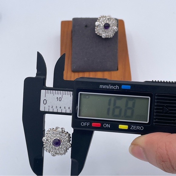 Judith Ripka Sterling Silver Amethyst Cabochon CZ Pave Chunky Studs Earrings 925 - Picture 7 of 7